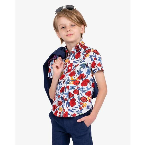 APPAMAN KIDS Day Party Shirt Boy's Size 5 White Rose Short Sleeve NWT - Picture 1 of 13